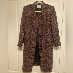 Vintage Wool-Blend Textured Longline Coat Built-in Scarf | Boucle, Tweed Size 6